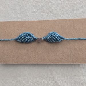 026 New Handmade Micro- Macrame Blue Heart Charm Bracelet